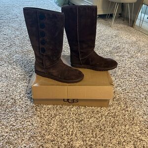 UGG Chocolate Suede lo pro button boots size 8